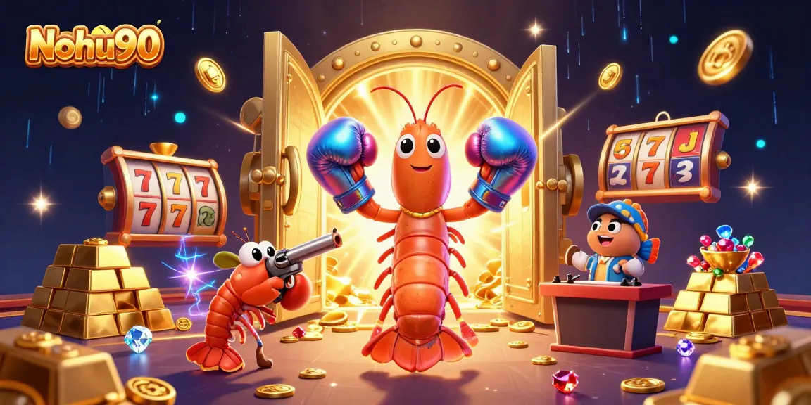 Nohu90 brings vibrant casino energy with 3D characters amidst dazzling treasures and jackpot elements.