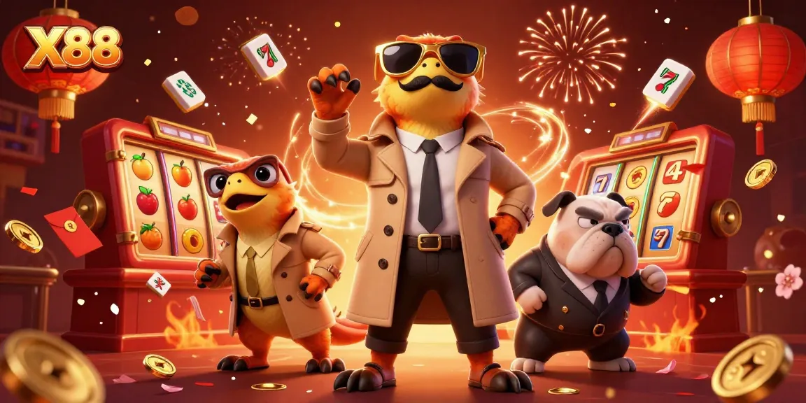 Join the fun at X88, where cartoon raptors attempt to enter a VIP casino, surrounded by rich gaming elements.