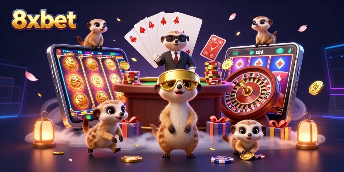Experience thrilling gaming at 8xbet with meerkats running a lively casino operation.
