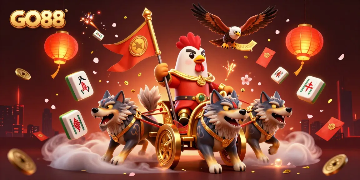 Experience the thrill of GO88 casino games with a vibrant 3D scene featuring exciting elements of fortune and luck.