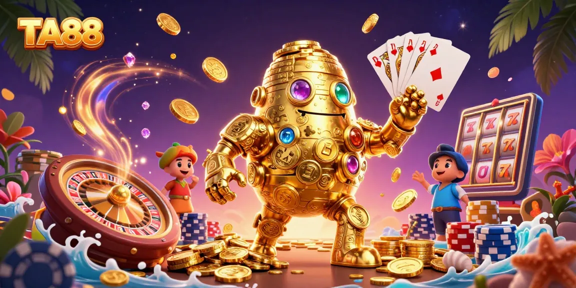 TA88 highlights winning moments with golden golem and vibrant casino elements.