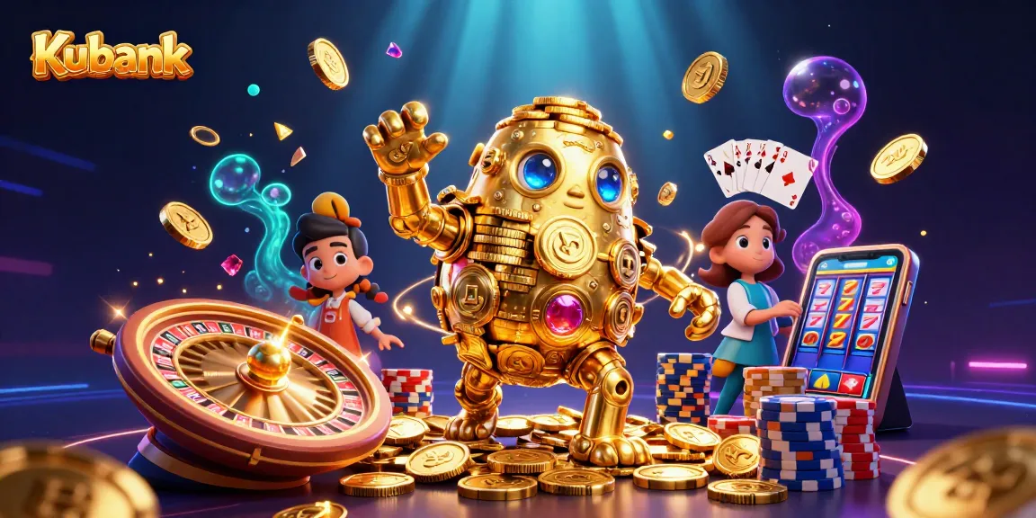 Kubank captures the excitement of casino gaming with vibrant slot machine elements and colorful chips in a dynamic scene.