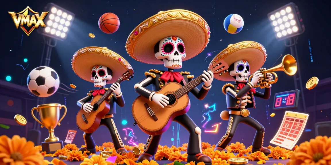 Engage with VMAX in this vibrant illustration of a mariachi band amidst dynamic gambling elements.