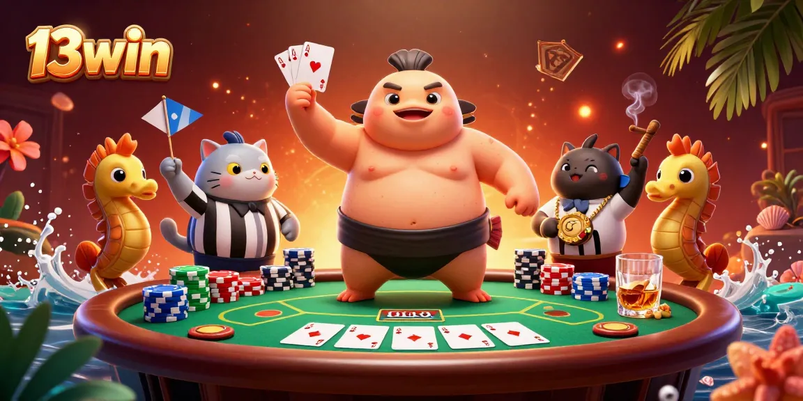 Experience vibrant action in 13win's underwater poker showdown featuring cartoon characters.