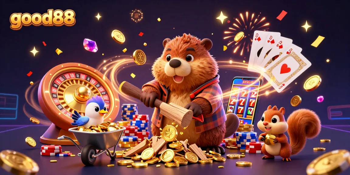Experience thrilling gameplay at good88 with a bustling casino scene featuring captivating characters and dynamic gaming elements.