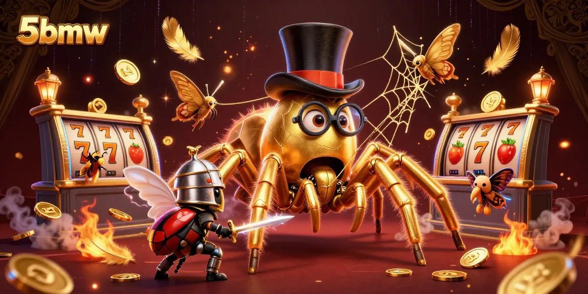 Experience thrilling gameplay with 5bmw's giant golden tarantula in a vivid casino scene.