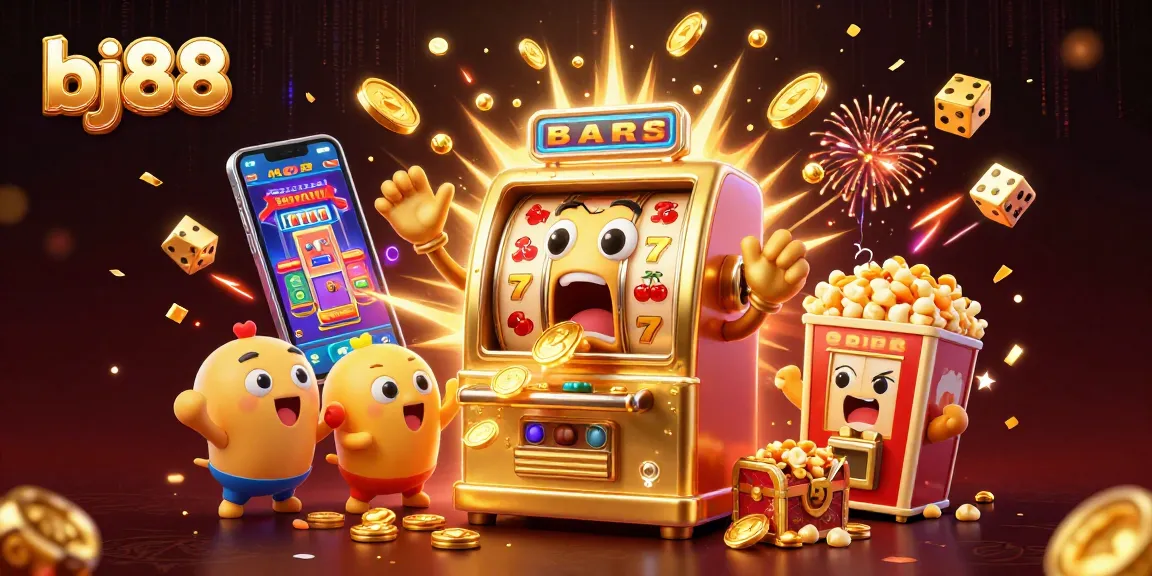 Spin the reels and win with bj88’s golden slot machine in a thrilling jackpot scene!