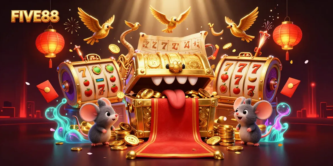 Engage in thrilling betting action at FIVE88 with vibrant gaming visuals and rich treasures.