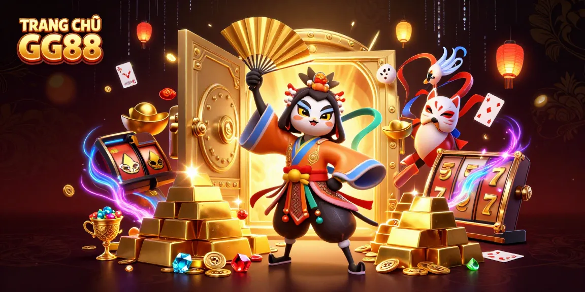 Experience the excitement of TRANG CHỦ GG88 with a dynamic 3D casino scene featuring vibrant game elements and characters.