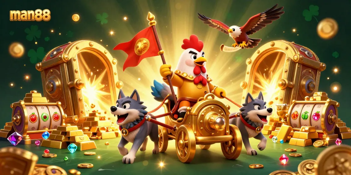 Experience thrilling gaming action with the man88 casino adventure featuring a rooster warlord and treasures.