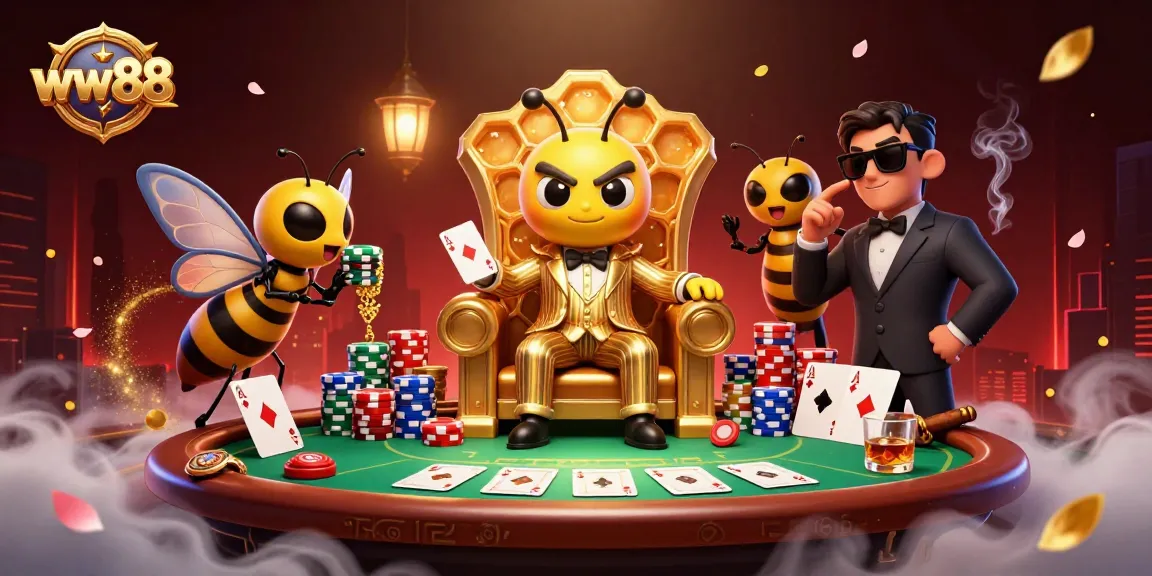 Play games with ww88 in an exciting 3D illustration featuring a cartoon casino scene.