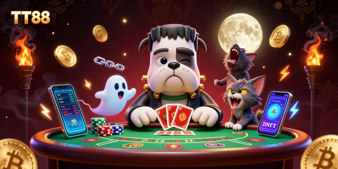 TT88 brings excitement to baccarat with a whimsical Frankenstein bulldog dealer and playful characters.