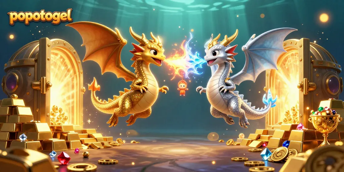 Experience thrilling gameplay with popotogel in this dynamic illustration of dragons and treasures.