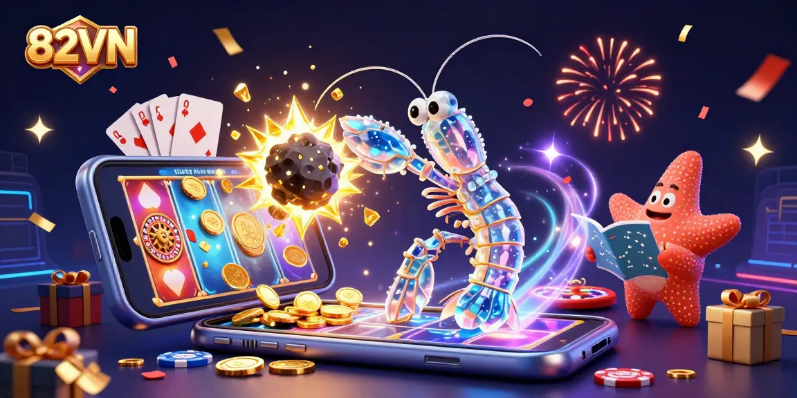Experience thrilling gaming with 82VN featuring vibrant 3D visuals, golden coins, and dynamic casino action.