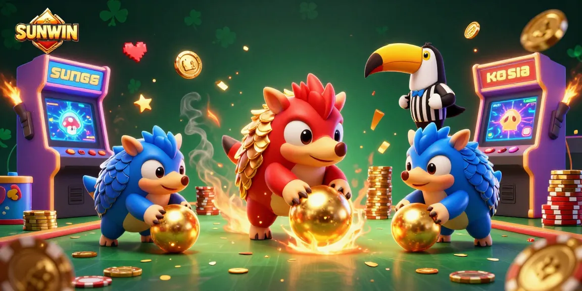 SUNWIN brings excitement with a showdown between rival pangolins in armored scales rolling through poker chips, showcasing vibrant gaming elements.