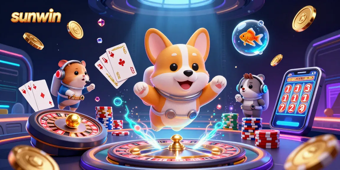 Sunwin spins to victory with a lively scene featuring an astronaut corgi engaging in casino thrills.