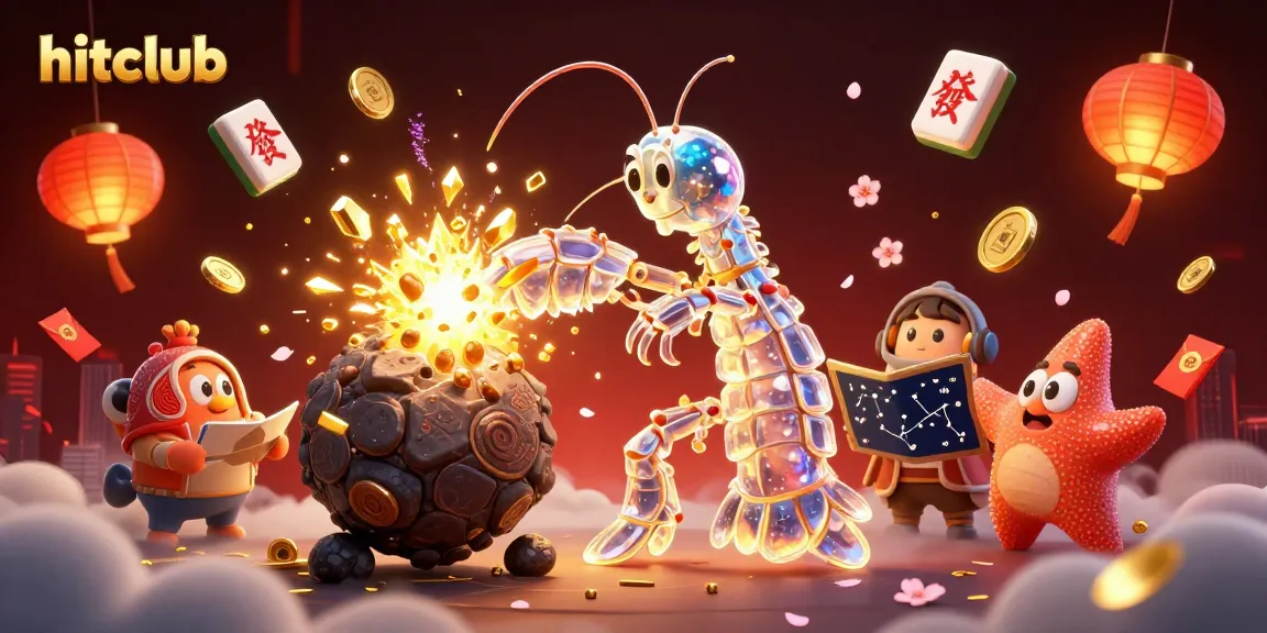 Experience the hitclub excitement as a galactic mantis shrimp breaks treasure-filled asteroids in this action-packed casino scene.
