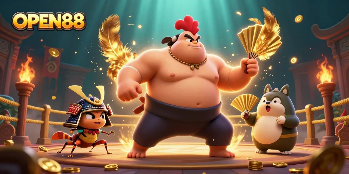 Experience thrilling moments at OPEN88 with a powerful sumo wrestler and a fierce samurai cricket