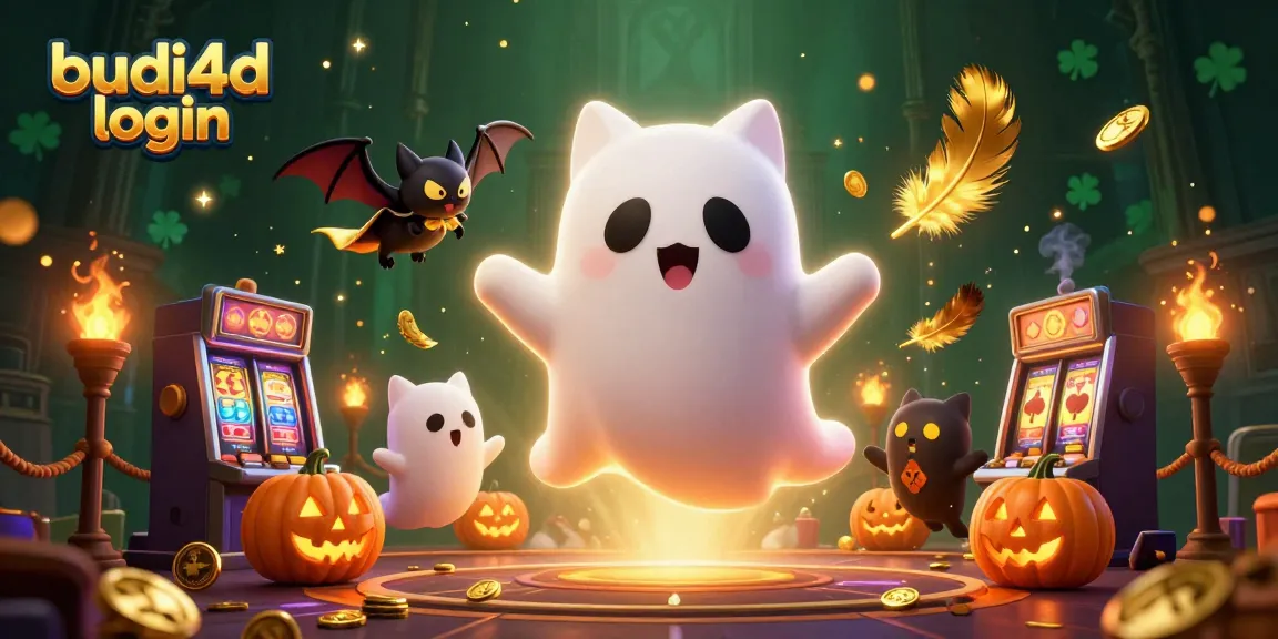 Engage with budi4d login in a vibrant, festive casino haunted scene packed with playful characters and elements.
