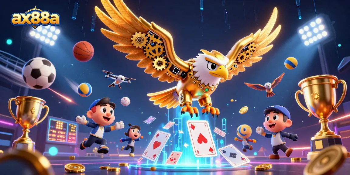 ax88a showcases an ultra-detailed 3D casino scene with a golden eagle and dynamic sports elements.