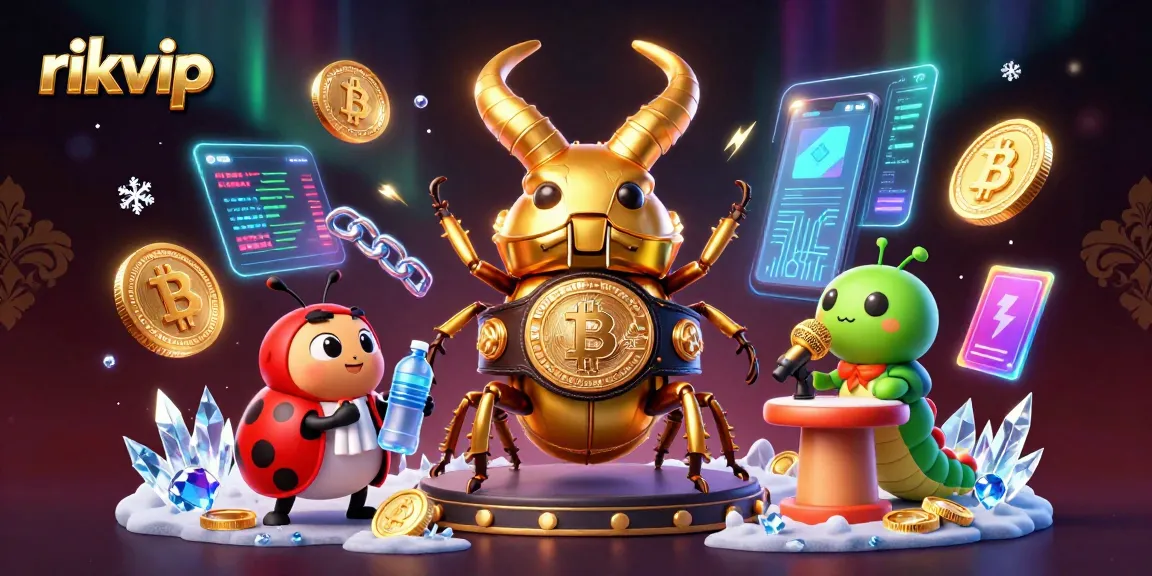 Engage in thrilling gameplay at rikvip with dynamic casino-themed characters and crypto elements.