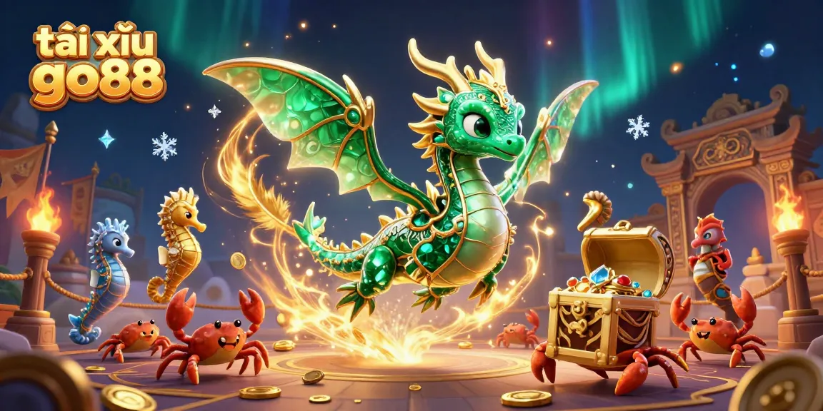 Experience the excitement of tài xỉu go88 with a vibrant, dynamic 3D casino scene featuring mythical sea creatures and treasures.