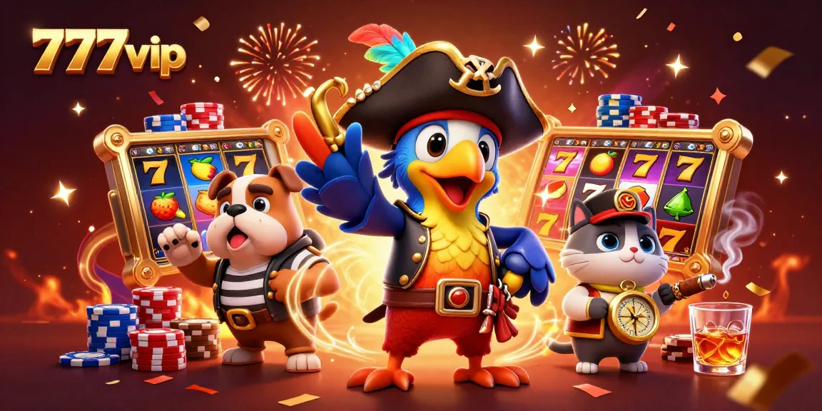 Join the thrilling gaming action at 777vip with slots, poker chips, and festive confetti.