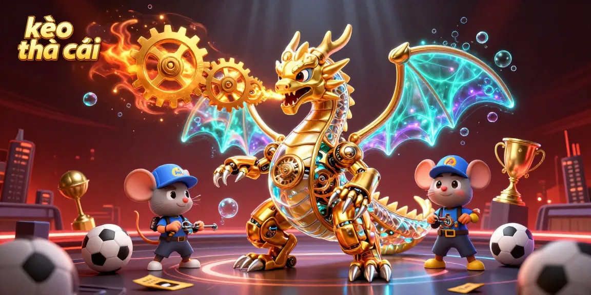 Engage with kèo nhà cái as the golden dragon and sports elements create a vibrant betting atmosphere.