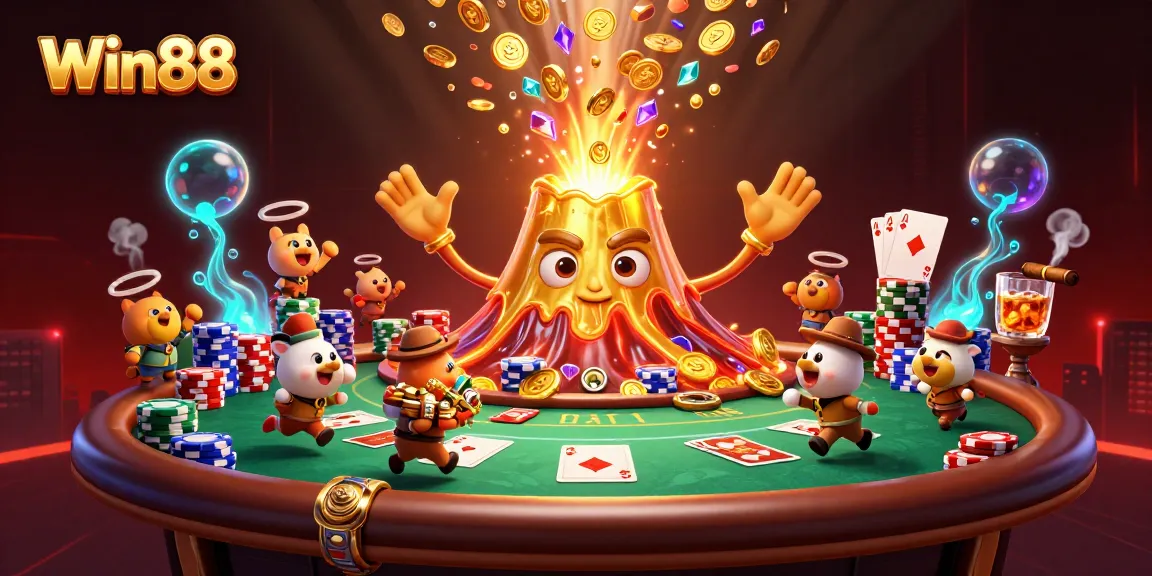 Experience thrilling gameplay at Win88 with a vibrant eruption of treasure and poker excitement.