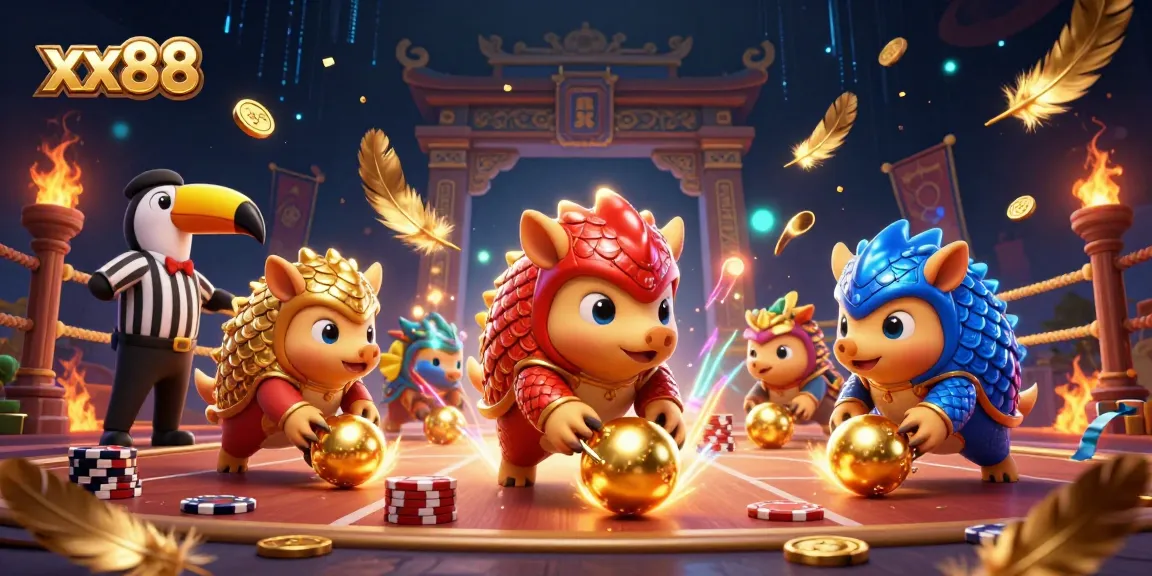 Experience thrilling gameplay with xx88 featuring playful pangolins amidst vibrant casino elements.