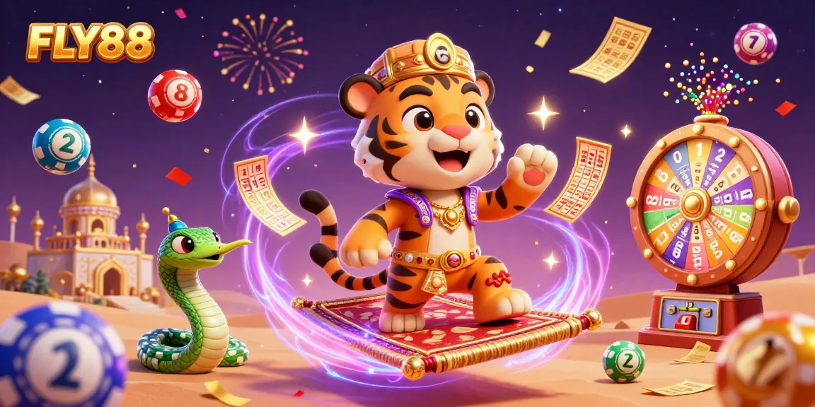 Experience FLY88's exciting games with a vibrant, action-packed casino illustration.