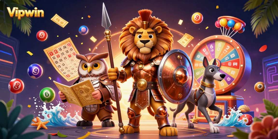 Win big with Vipwin's vibrant lottery and prize elements in a 3D gaming illustration.