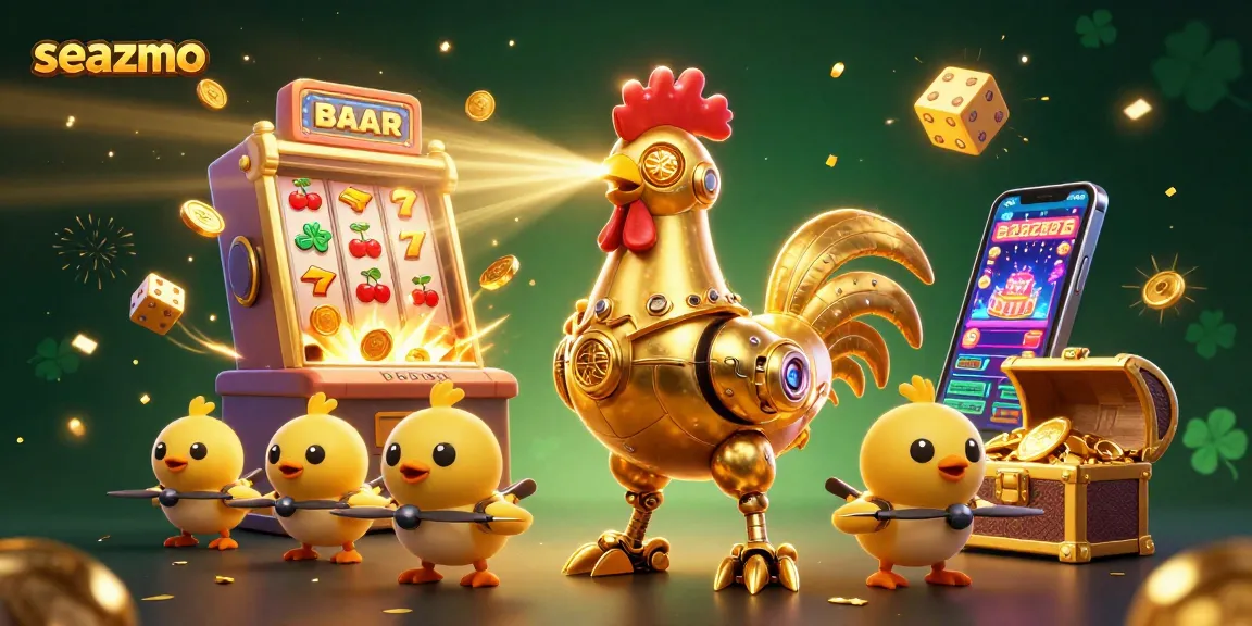 Experience exciting wins at seazmo with a golden rooster robot and captivating casino elements.