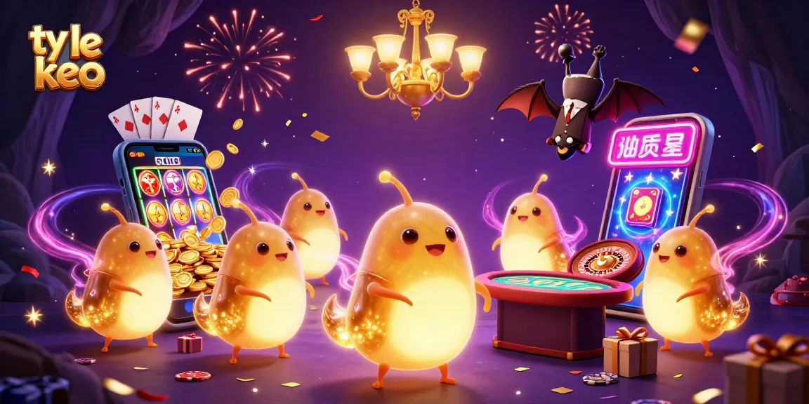 Experience the thrilling ty le keo with enchanting glowworms illuminating a vibrant casino scene.