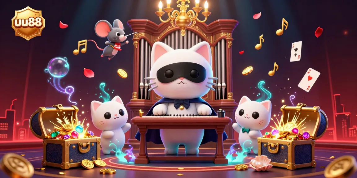 Experience thrilling gaming action with uu88’s vibrant casino scene featuring a whimsical cat and mouse.