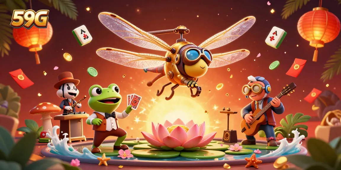 Experience vibrant gameplay at 59G with a dragonfly pilot and lively casino action.