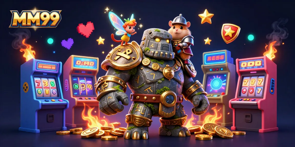 Experience thrilling gaming action with MM99's vibrant casino adventure illustration.