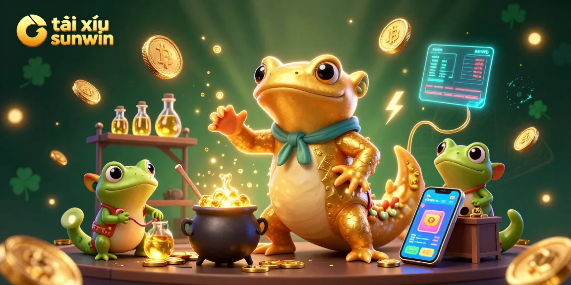 Tài xỉu sunwin brings excitement in a fantasy casino world with golden coins and vibrant characters.