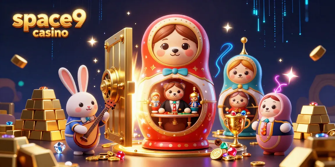 Discover thrilling gameplay at space9 casino with captivating 3D illustration of casino elements and playful characters.