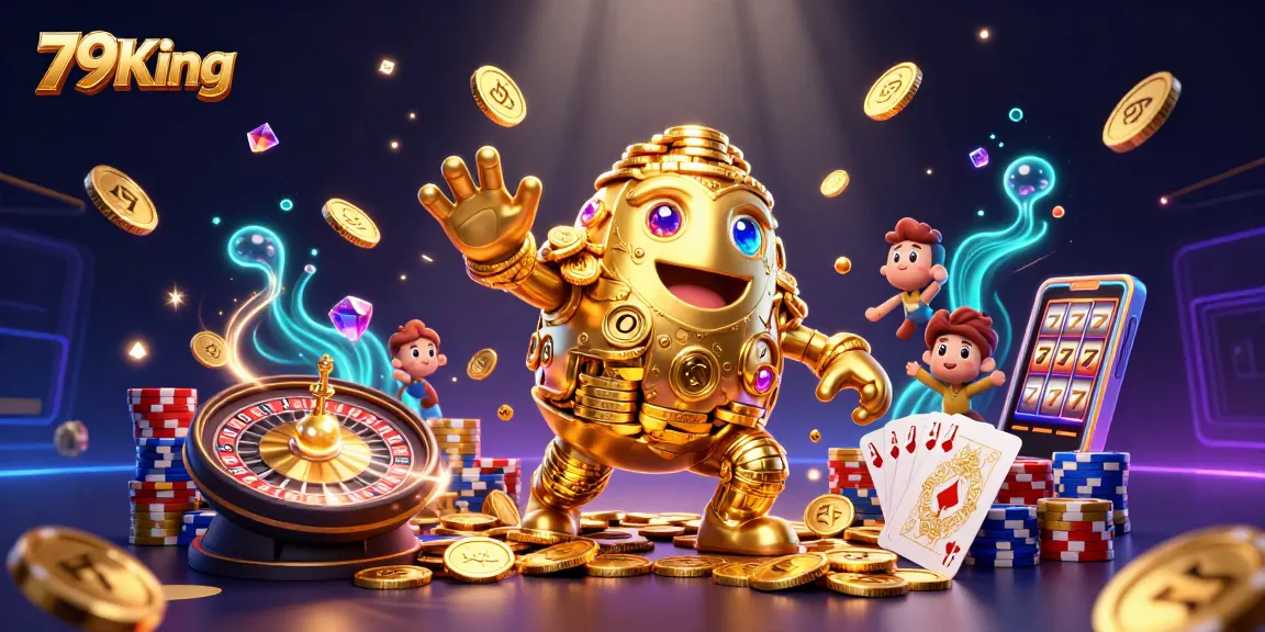 Winning at 79King with the breathtaking golden golem amidst cascading treasures.
