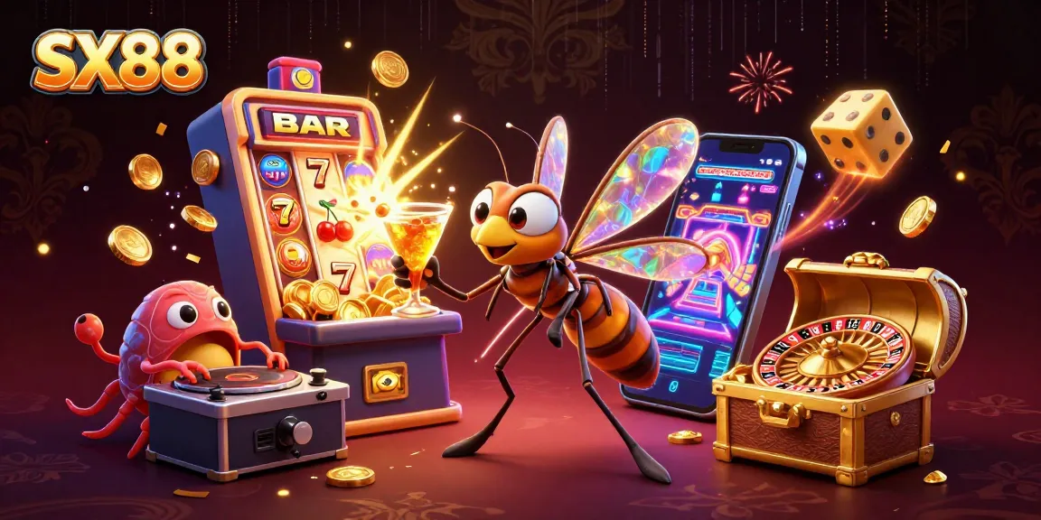 SX88 engages players with a vibrant 3D casino scene featuring animated characters and dynamic game elements.