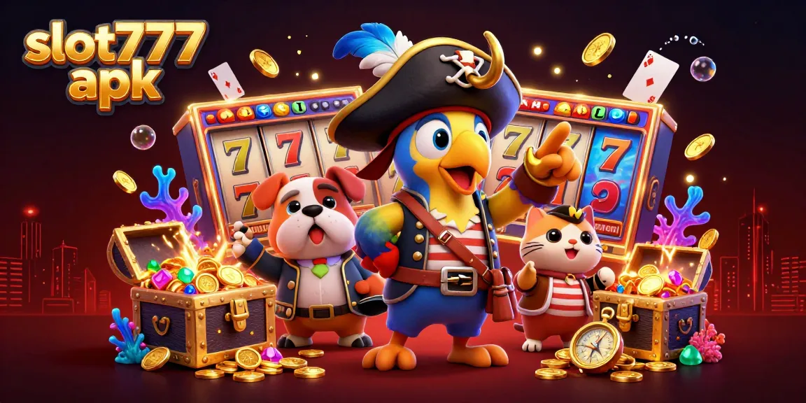 Experience thrilling gameplay with slot777 apk in a vibrant 3D casino scene, featuring pirates and treasure elements.