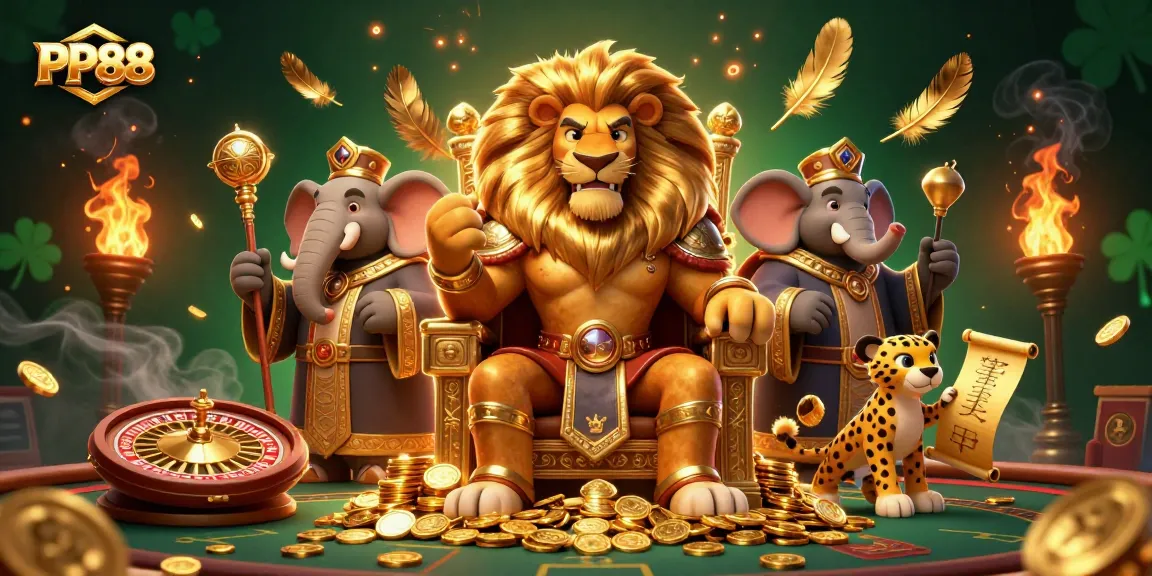 Experience thrilling gameplay with PP88 in this vibrant casino scene featuring magnificent characters and rich elements.