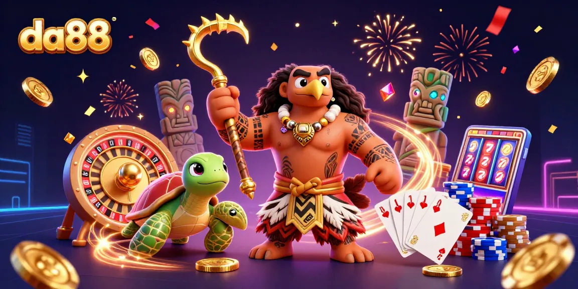 Spin the reels with da88 in this vibrant 3D casino scene of winning excitement and adventure.
