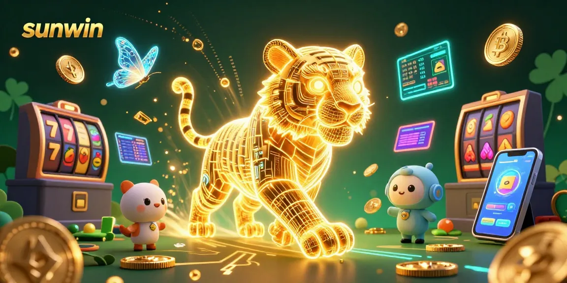 Experience thrilling gameplay with Sunwin's dynamic digital casino scene showcasing neon elements and slot machines.
