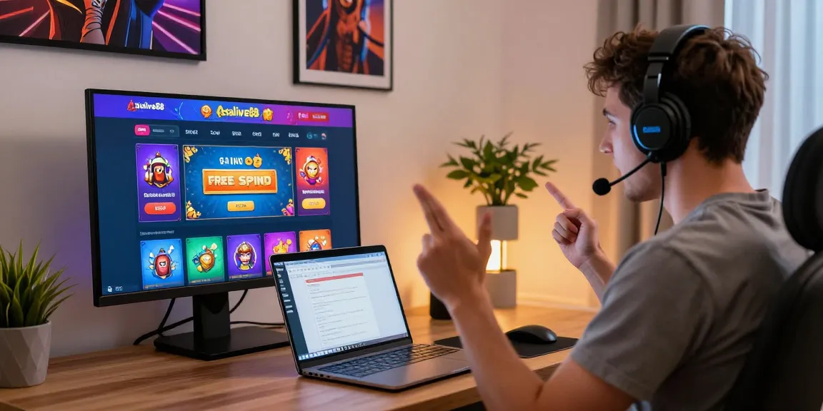 Engaged player enjoying Daftar Asialive88 online casino gaming experience with free spins and vibrant setup