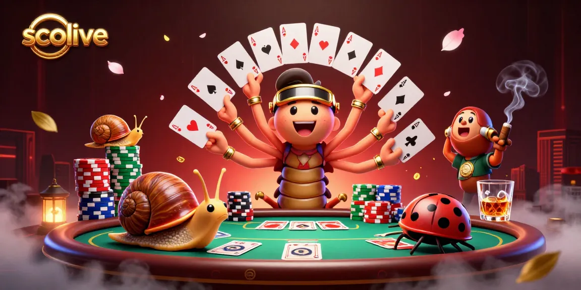 Socolive showcases intense poker action with a millipede dealer and vibrant chips in an engaging casino setting.