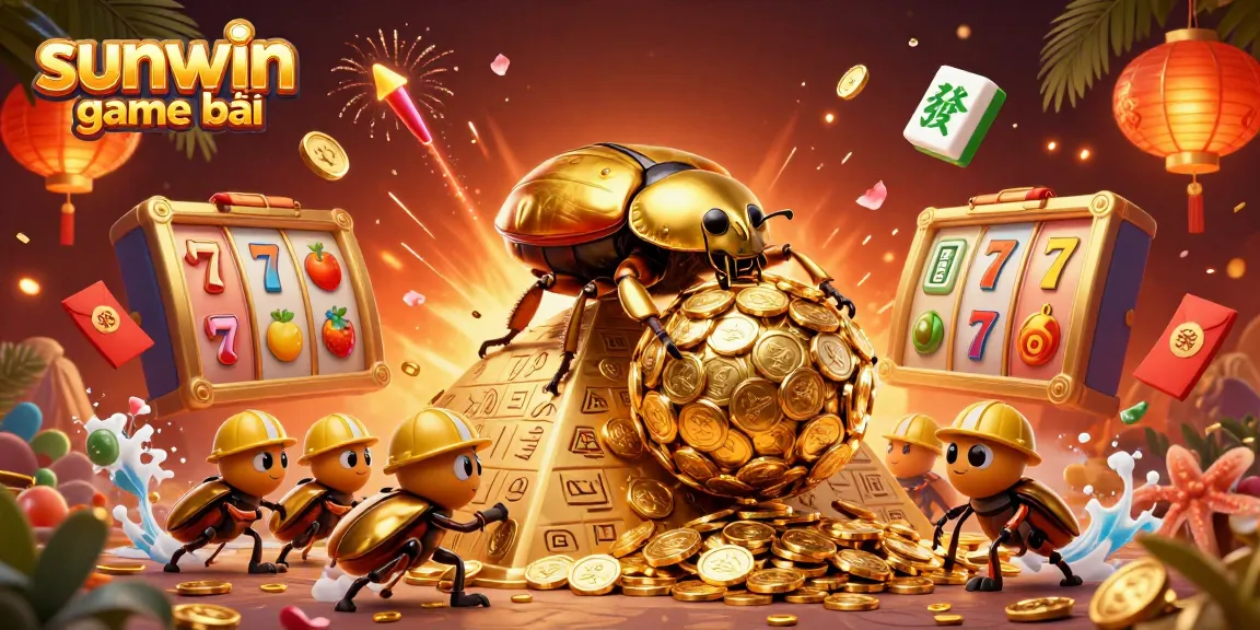 Engage with the excitement of sunwin game bài as golden beetles celebrate a jackpot.