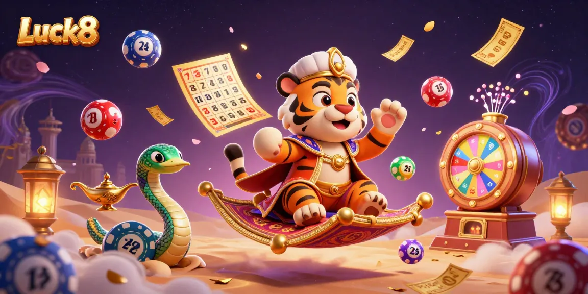 Win big with Luck8 in an energetic casino scene filled with vibrant game elements.