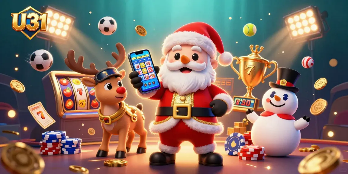 Experience exciting U31 slot wins with a festive scene featuring Santa, reindeer, and a snowman!